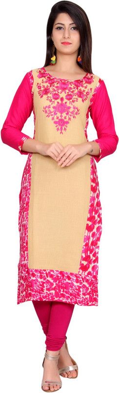 Women Block Print Cotton Blend Straight Kurta  (Pink)