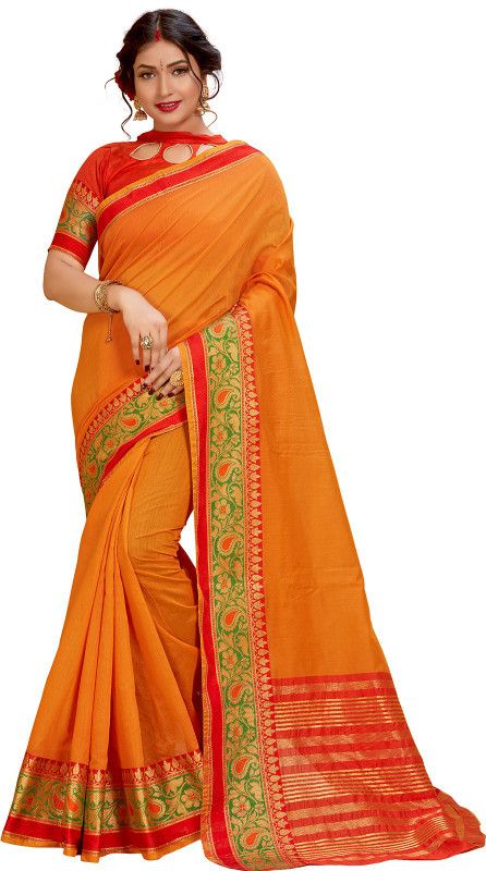 Woven Fashion Art Silk Saree  (Orange)