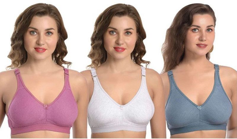 Pack of 3 Women Full Coverage Non Padded Bra  (White, Purple, Grey)