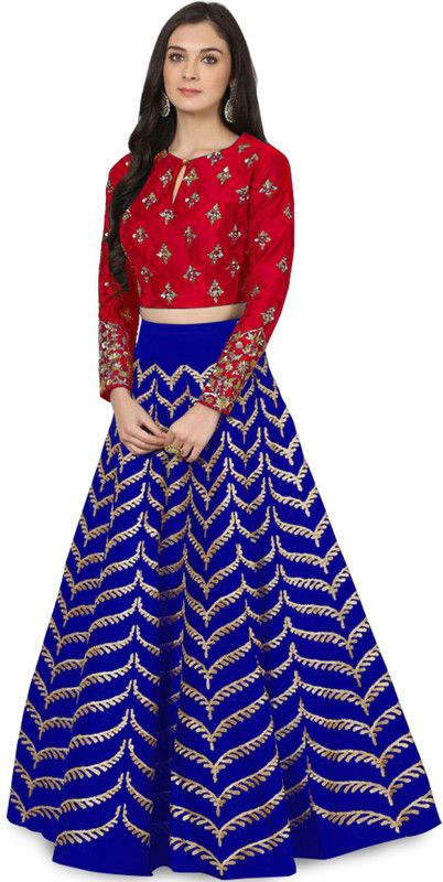 Embroidered Semi Stitched Lehenga & Crop Top  (Light Blue)