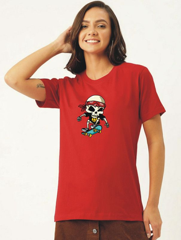 Printed Women Reversible Red T-Shirt