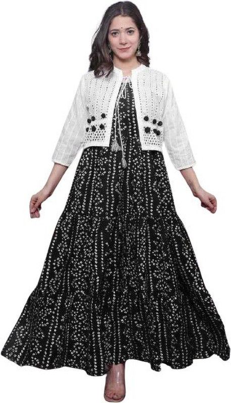 Pack of 2 Women Printed Viscose Rayon Straight Kurta  (Black)