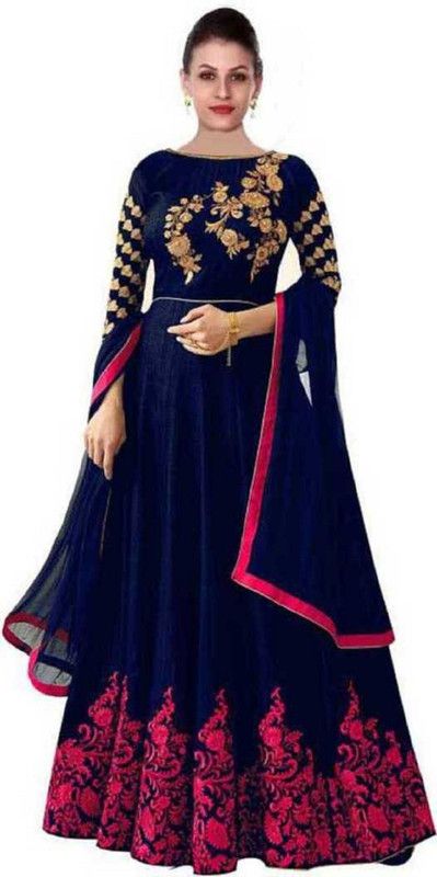 Embroidered Silk Blend Semi Stitched Anarkali Gown  (Pink)