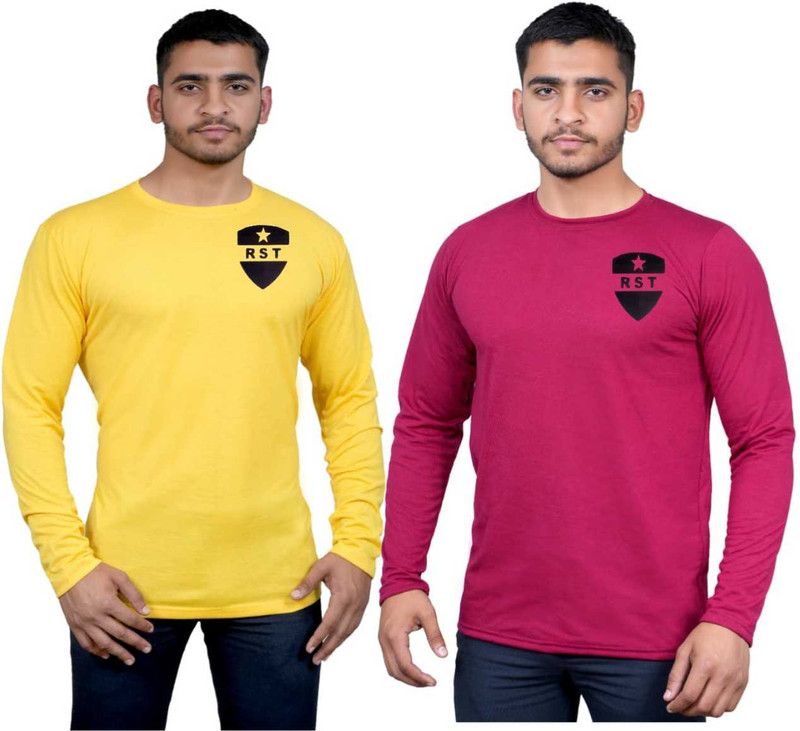 Pack of 2 T.Shirt Men Self Design Round Neck Polyester Yellow T-Shirt