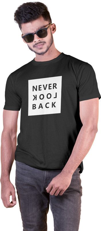 NVLB Men Typography Round Neck Cotton Blend Black T-Shirt