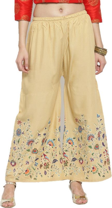 Women Regular Fit, Relaxed Beige Viscose Rayon Trousers