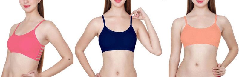 Pack of 3 Women Bralette Lightly Padded Bra  (Dark Blue, Pink, Orange)