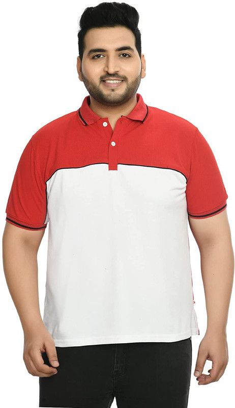 Men Colorblock Polo Neck Poly Cotton Red, White T-Shirt