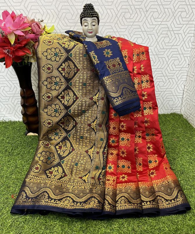 Banarasi Jacquard, Cotton Silk Saree  (Red)