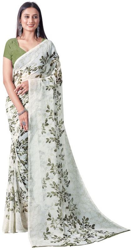 Bollywood Georgette Saree  (Green, White)