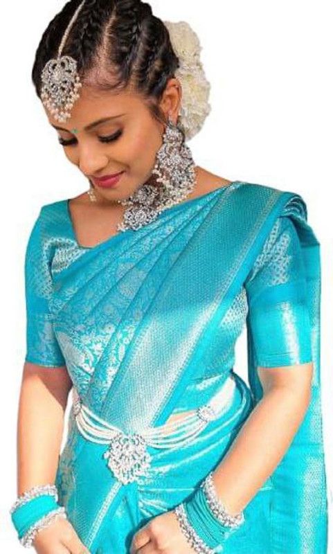 Woven Bollywood Pure Silk Saree  (Light Blue)