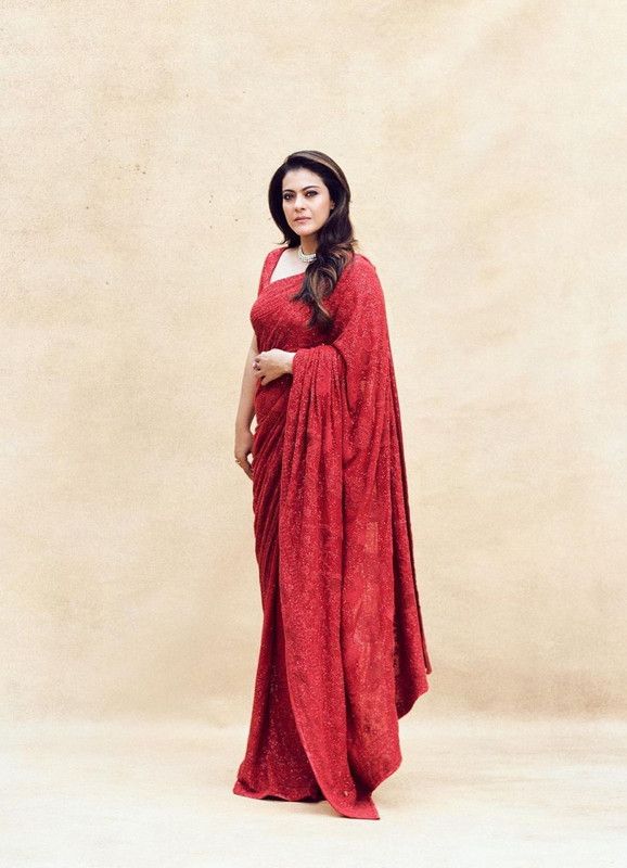 Geometric Print, Embroidered Bollywood Georgette Saree  (Red)