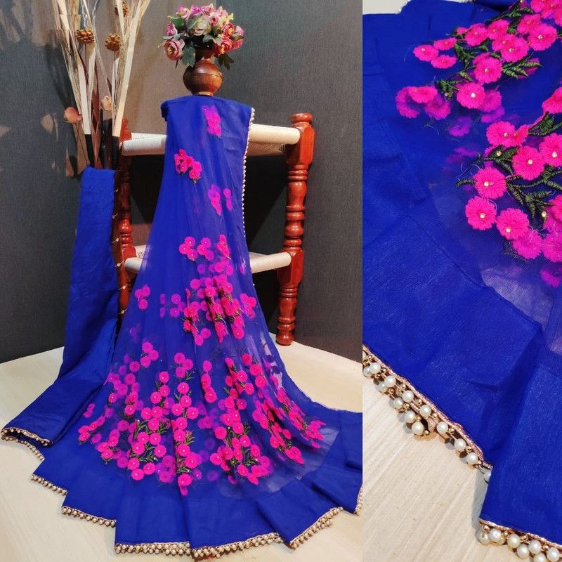 Self Design, Embroidered Bollywood Net Saree  (Light Blue)