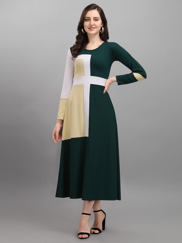 Colorblock Lycra Blend Stitched Flared/A-line Gown  (Multicolor)