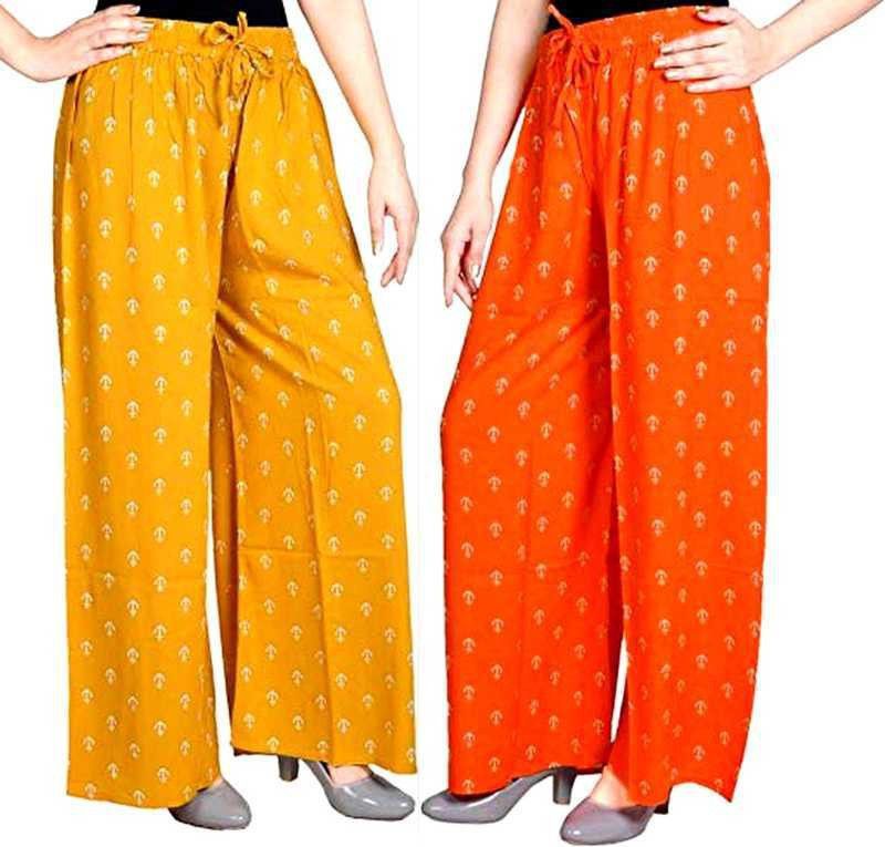 Pack of 2 Women Flared Orange, Yellow Viscose Rayon Trousers