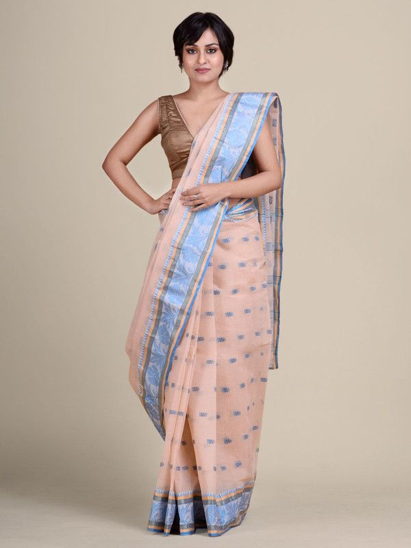 Embellished Handloom Pure Cotton Saree  (Beige)