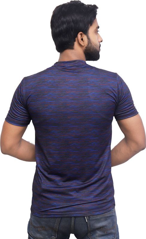 Men Self Design Round Neck Polyester Multicolor T-Shirt