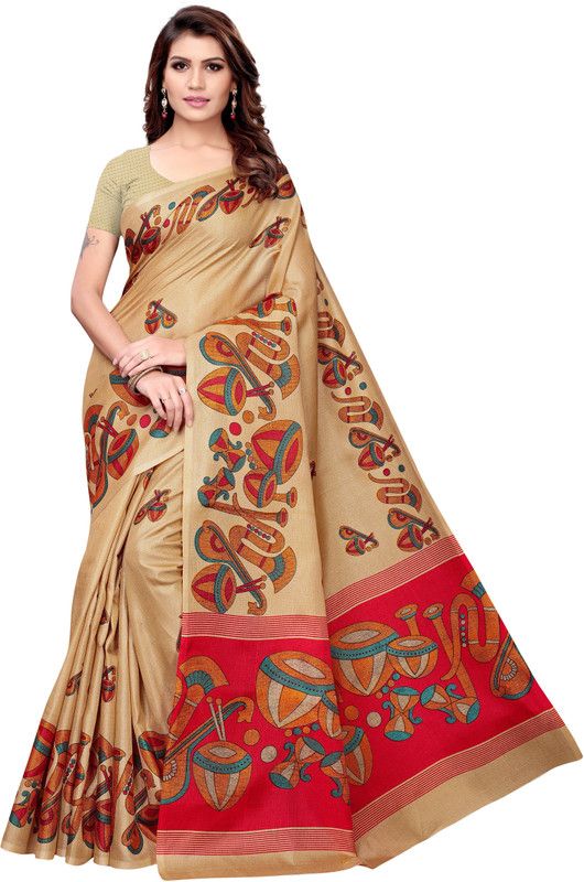 Printed Bollywood Pure Silk, Art Silk Saree  (Beige)