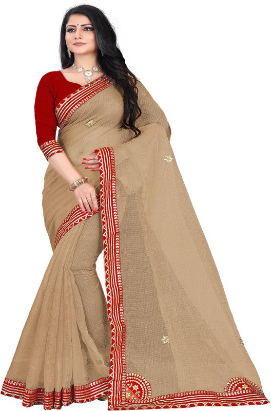 Self Design Daily Wear Cotton Blend Saree  (Cream)