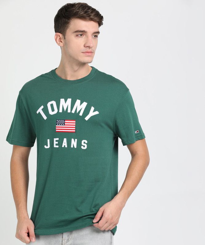 Men Embroidered Round Neck Pure Cotton Green T-Shirt