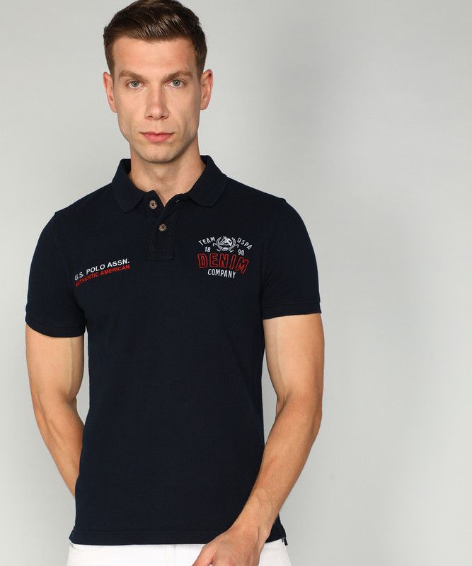 Men Embroidered Polo Neck Cotton Blend Multicolor T-Shirt