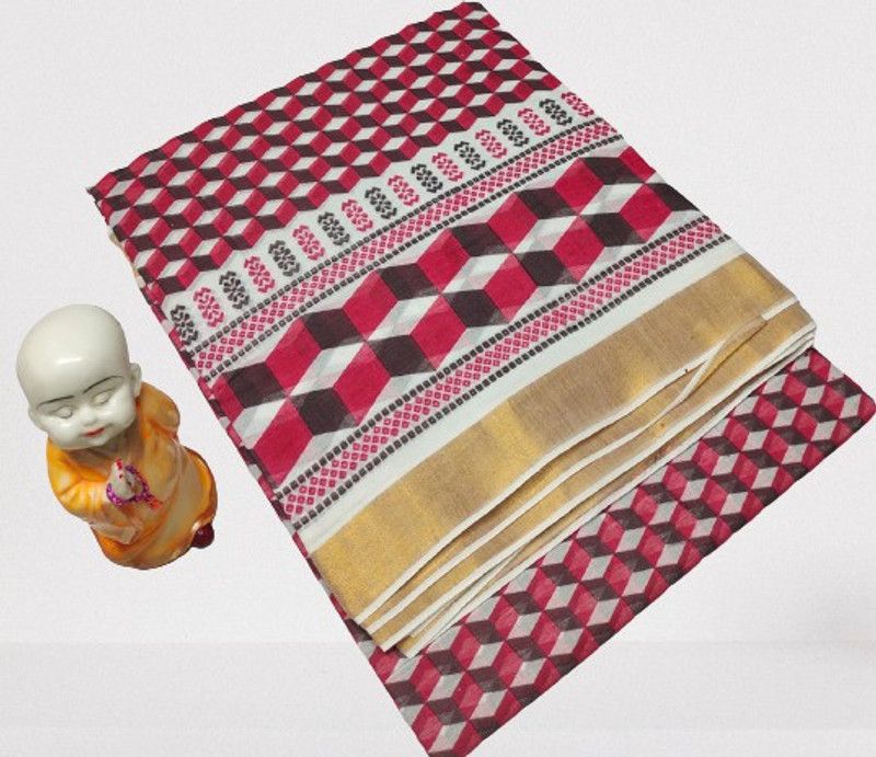 Kerala Cotton Linen Saree  (Multicolor)