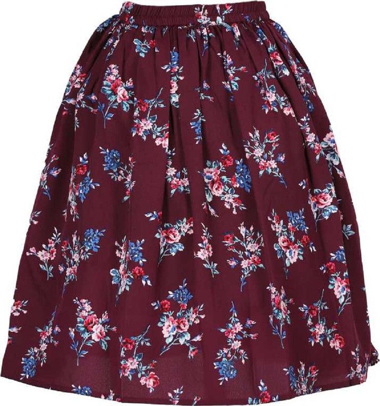 Girls Polka Print A-line Brown Skirt