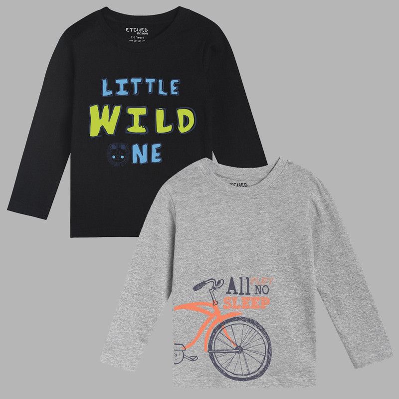 Boys Typography, Graphic Print Cotton Blend T Shirt  (Multicolor, Pack of 2)
