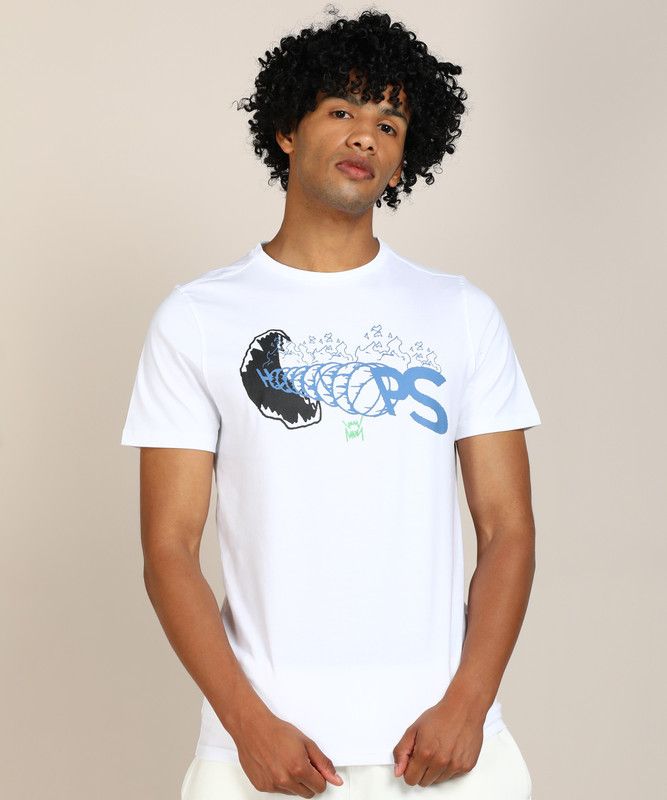 Q2 FRAN SS Tee Men Printed Round Neck Cotton Blend White T-Shirt