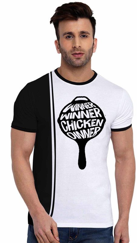 Winner Winner Pan PUBG Men Printed Round Neck Polyester White, Black T-Shirt