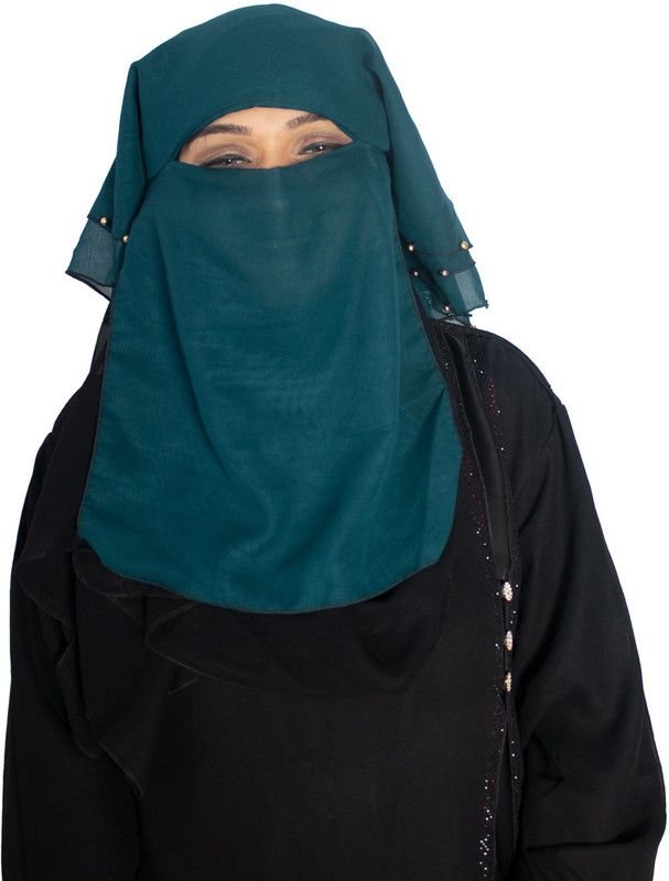 MODEST CITY Beautiful Self Design Rama Green Moti 4Layer Georgette Nose Piece (Niqab_017) Georgette Burqa  (Green)