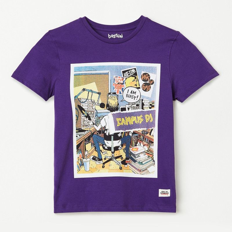 Boys & Girls Graphic Print Pure Cotton T Shirt  (Purple, Pack of 1)