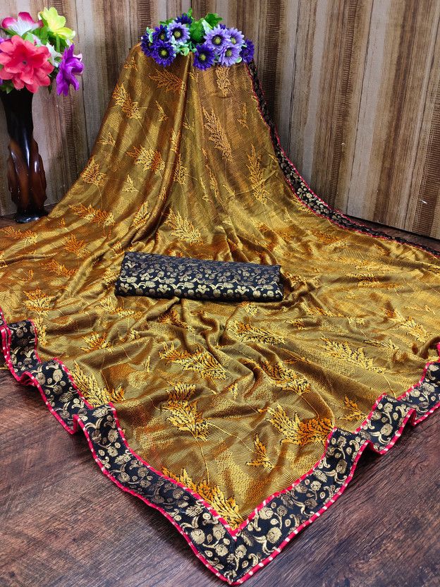 Paisley Bollywood Lycra Blend Saree  (Mustard)