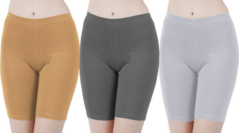 Pack of 3 Solid Women Brown, Grey, Grey Cycling Shorts