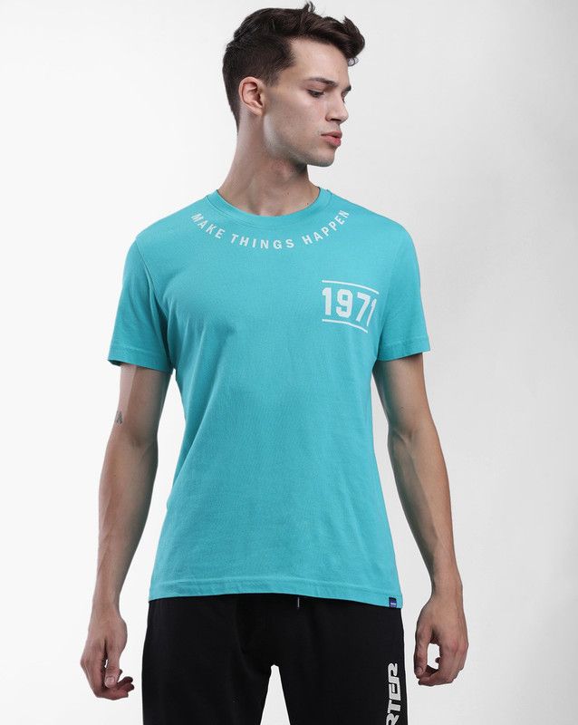 410330137-Aqua Men Printed Round Neck Cotton Blend Light Blue T-Shirt