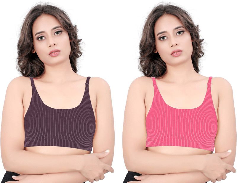 Pack of 2 Women Bralette Lightly Padded Bra  (Pink, Purple)