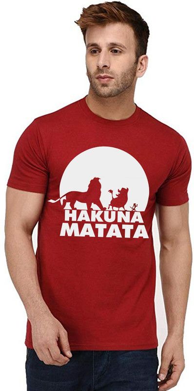 Hakuna Matata Men Printed Round Neck Pure Cotton Red T-Shirt