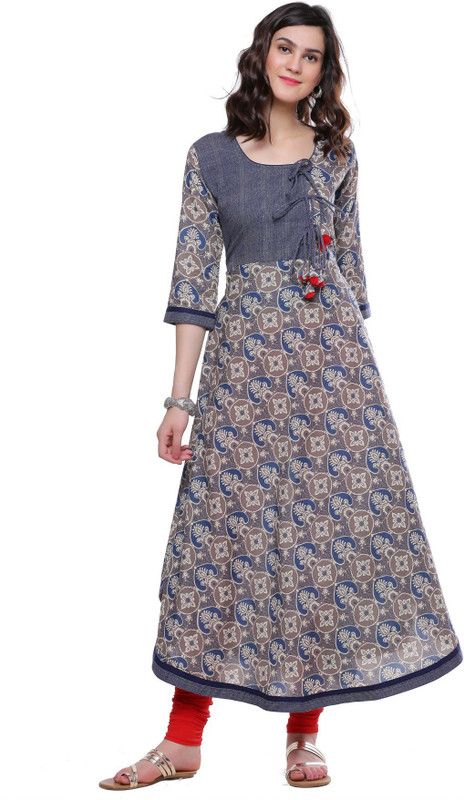 Women Kurta  (Blue, Grey)