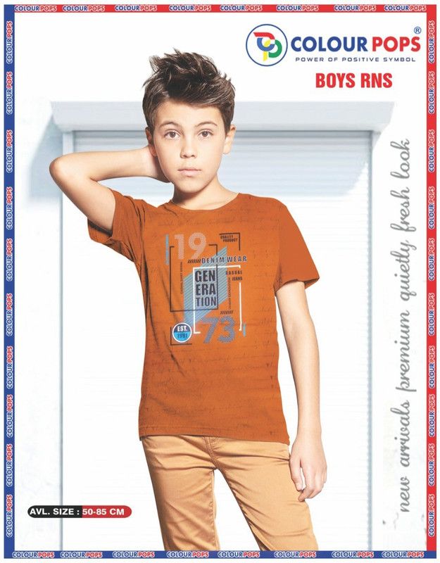 Boys Typography Cotton Blend T Shirt  (Brown, Pack of 1)