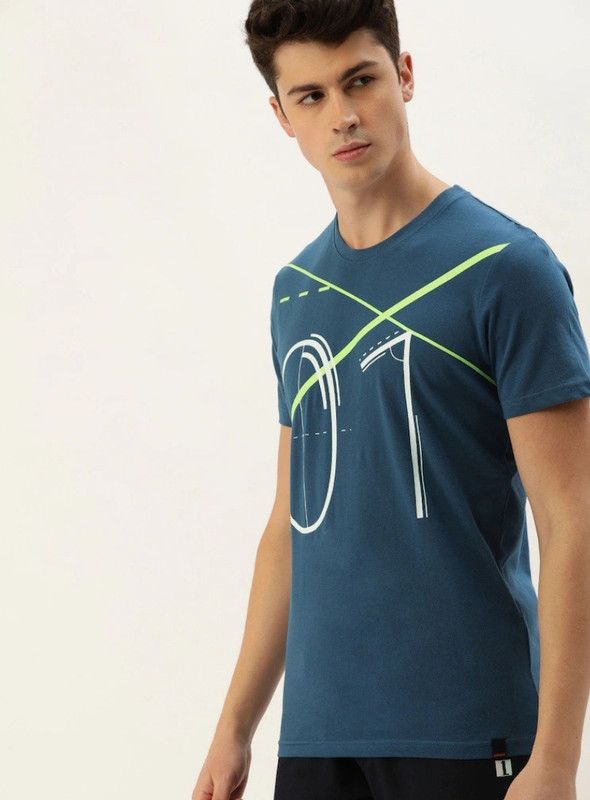 Printed Men Blue T-Shirt