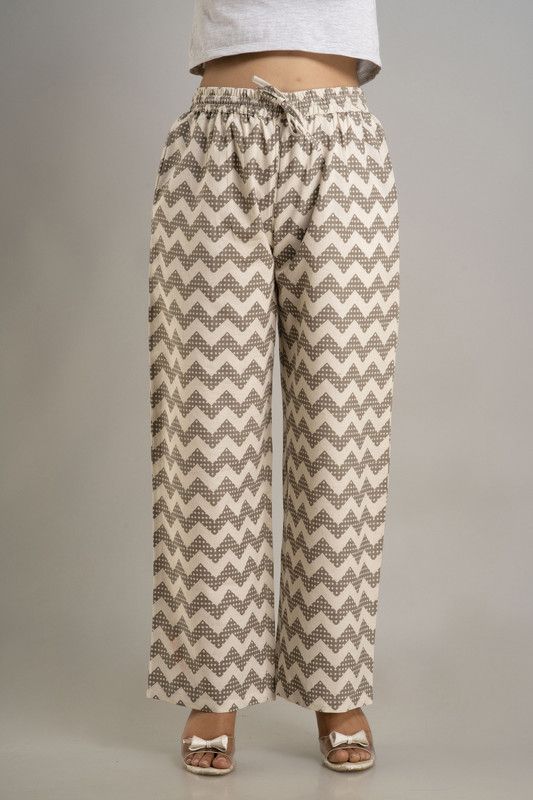 Women Regular Fit Cream Viscose Rayon Trousers