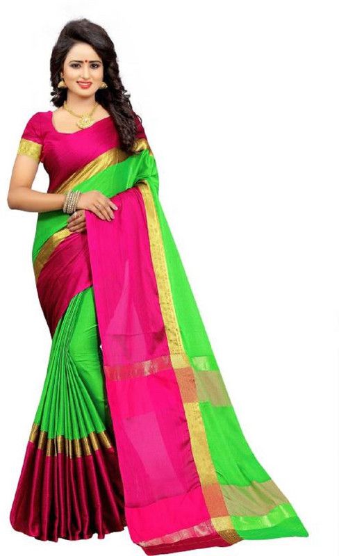 Self Design Bollywood Cotton Silk Saree  (Multicolor)