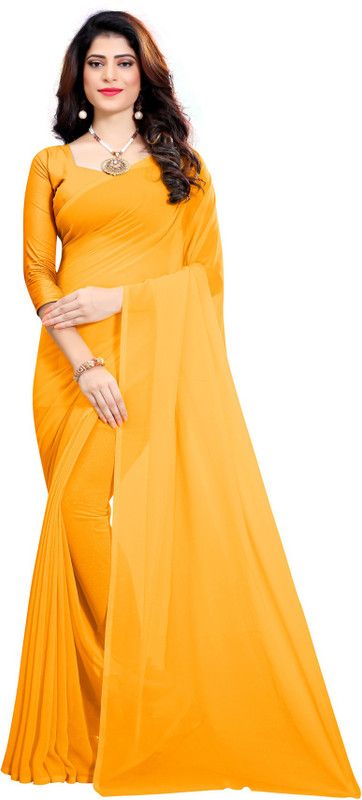 Solid/Plain Bollywood Georgette Saree  (Yellow)