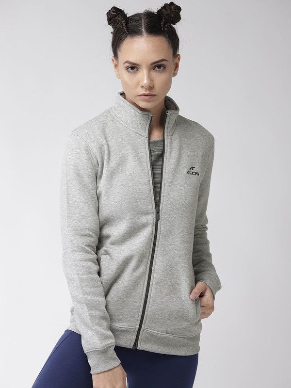 Alcis Women Solid Grey Jacket Women Solid Sports Jacket