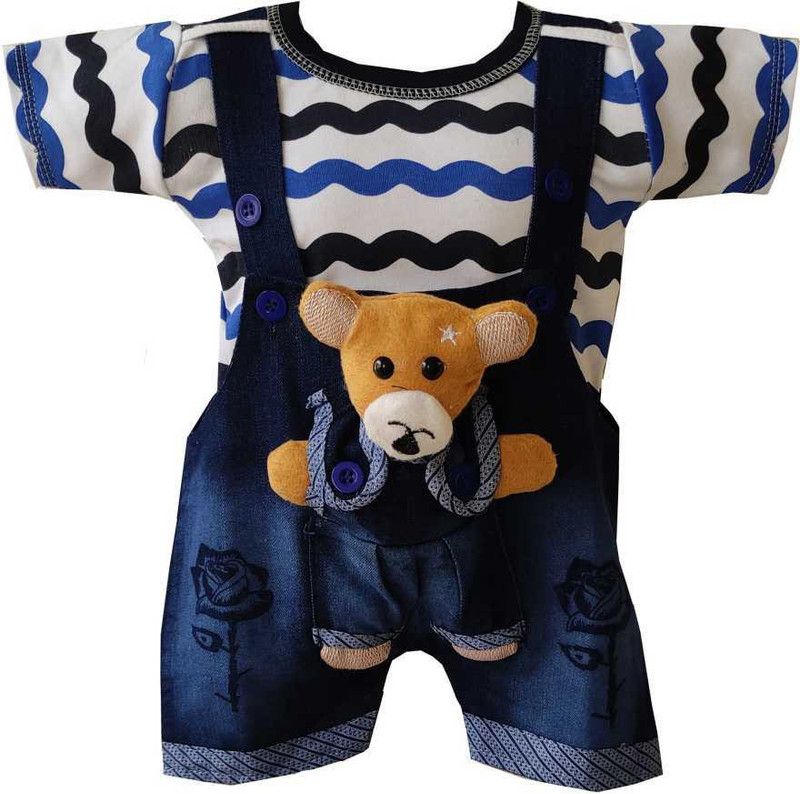 Dungaree For Baby Boys & Baby Girls Applique, Striped Cotton Linen Blend  (Brown, Pack of 1)
