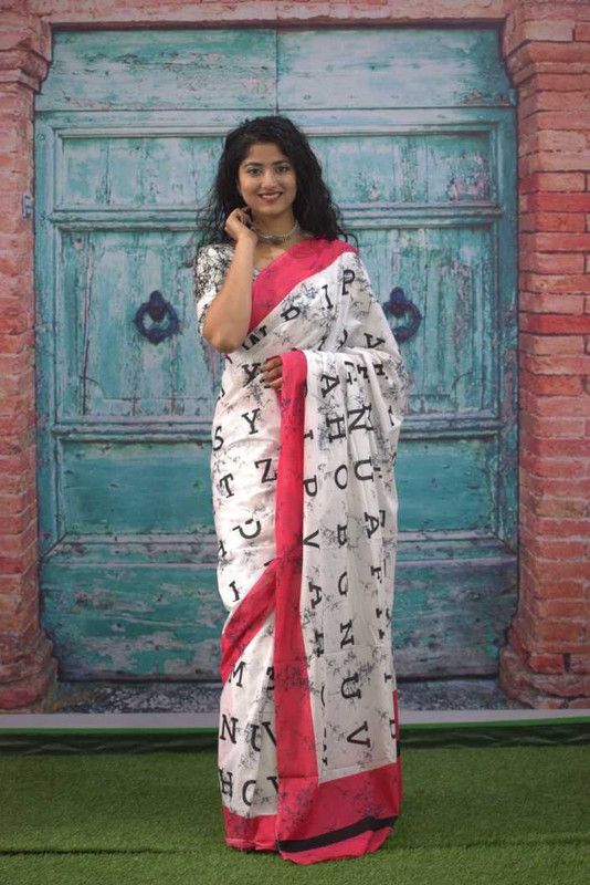 Blocked Printed, Color Block, Digital Print, Dyed, Geometric Print, Printed Handloom Pure Cotton Saree  (Pink)