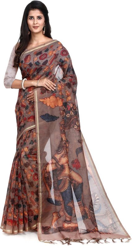 Printed, Digital Print, Graphic Print Bollywood Chanderi Saree  (Brown)