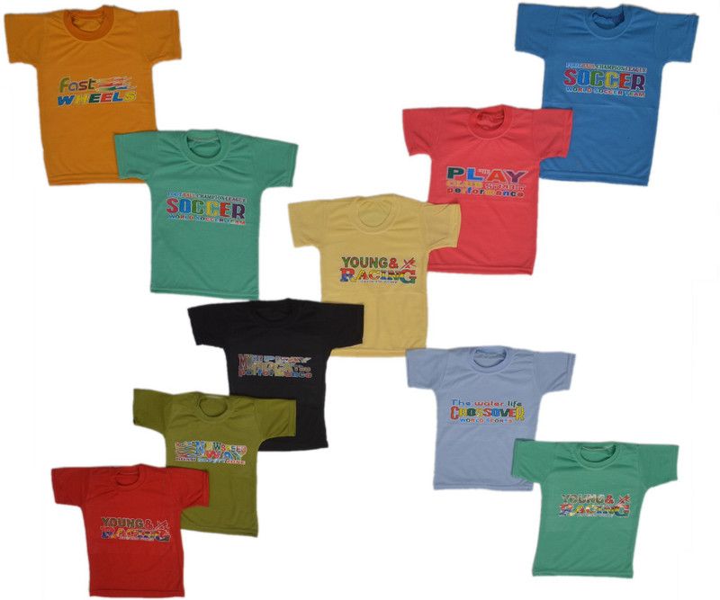 Boys Printed Cotton Blend T Shirt  (Multicolor, Pack of 10)