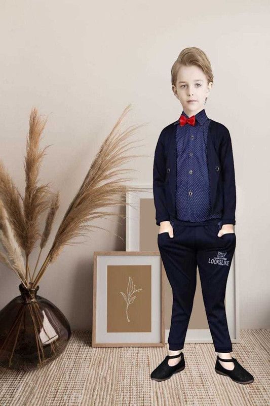 Baby Boys & Baby Girls Casual Jacket Pant, Bow Tie, Shirt, Jacket  (Blue)