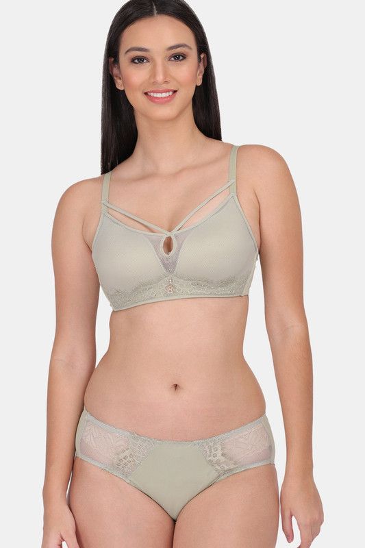 Bra & Panty Set Self Design Light Green Lingerie Set